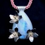 Recycled fine silver and 24kt gold cherry blossom and moonstone necklace Recycled fine silver and 24kt gold cherry blossom and moonstone necklace