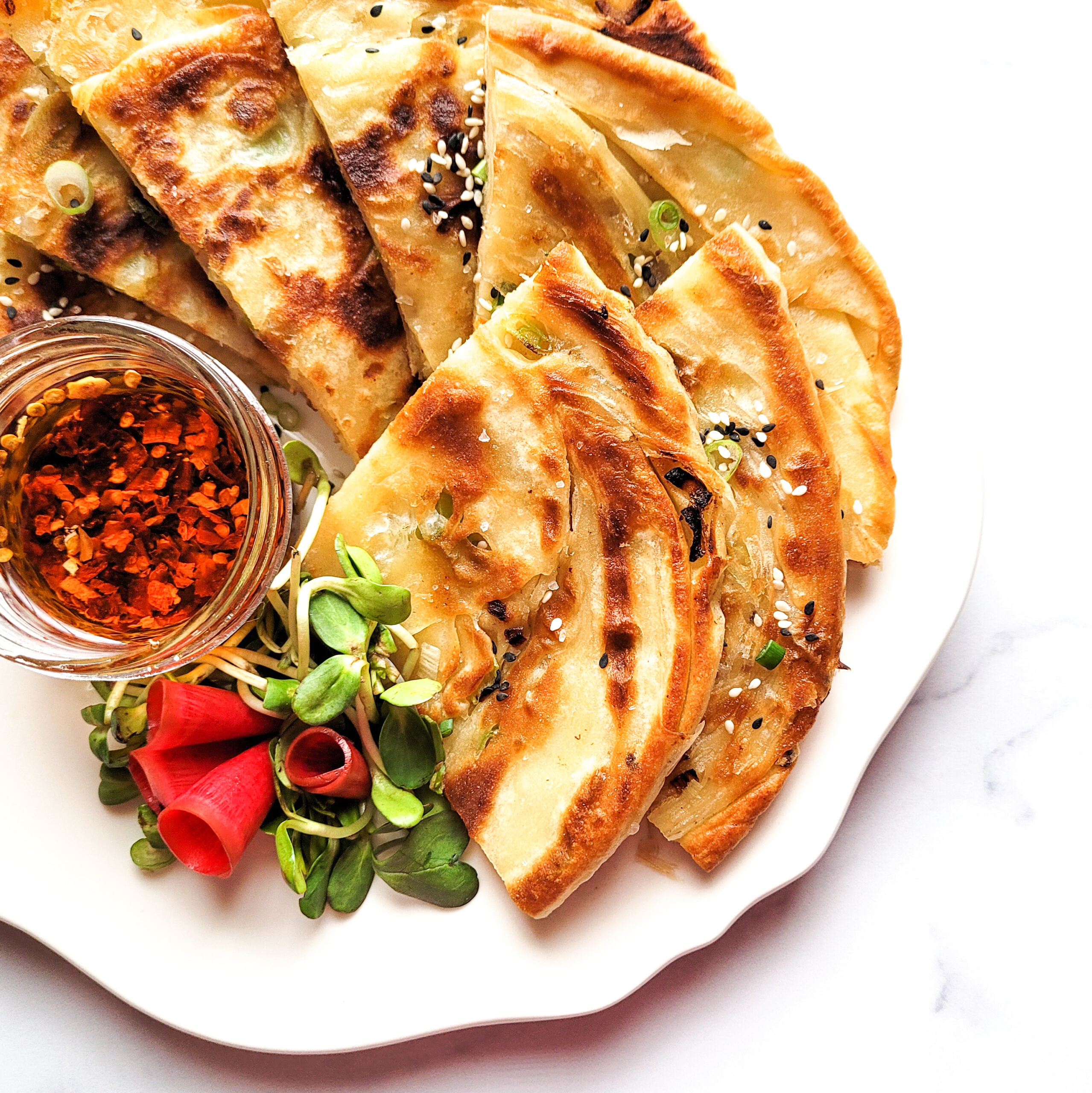 Golden brown scallion pancakes