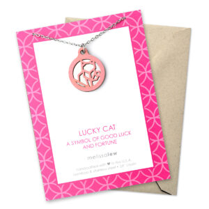 Coral lucky cat bamboo necklace